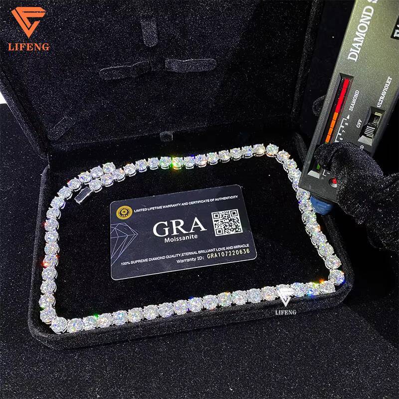 Fine Jewelry 925 Silver White High Quality Mens Womens Tennis VVS Chain 8MM Iced Moissanite Diamond Necklace 8MM Tennis Chain