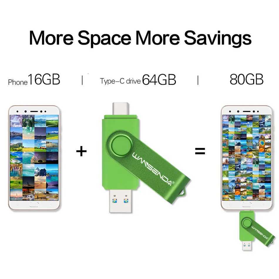 WANSENDA TYPE C USB 30 Flash Drive Metal Pen Drive 512GB 256GB 128GB 64GB 32GB 16GB Memory Stick 2 IN 1 High Speed Pendrives C251209