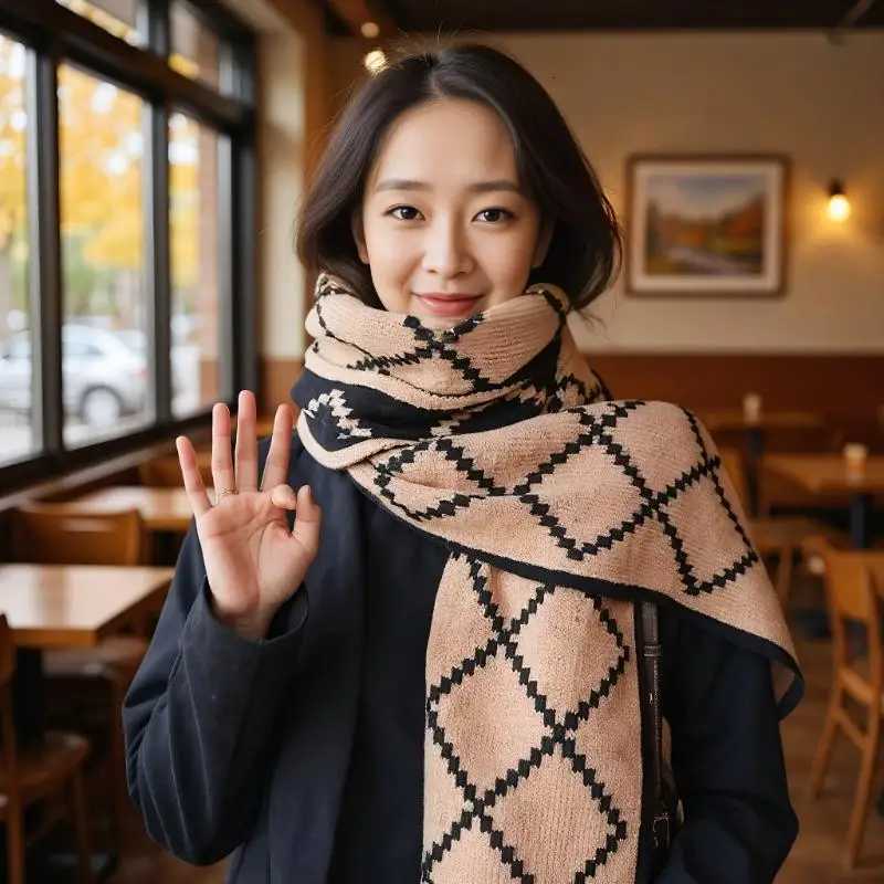 Luxury Womens Red Winter Scarf - Korean Style Plaid Knit Wool Neck Warmer Fashion Student Casual Warm Soft Wrap Mountaineering Scarf Y251208