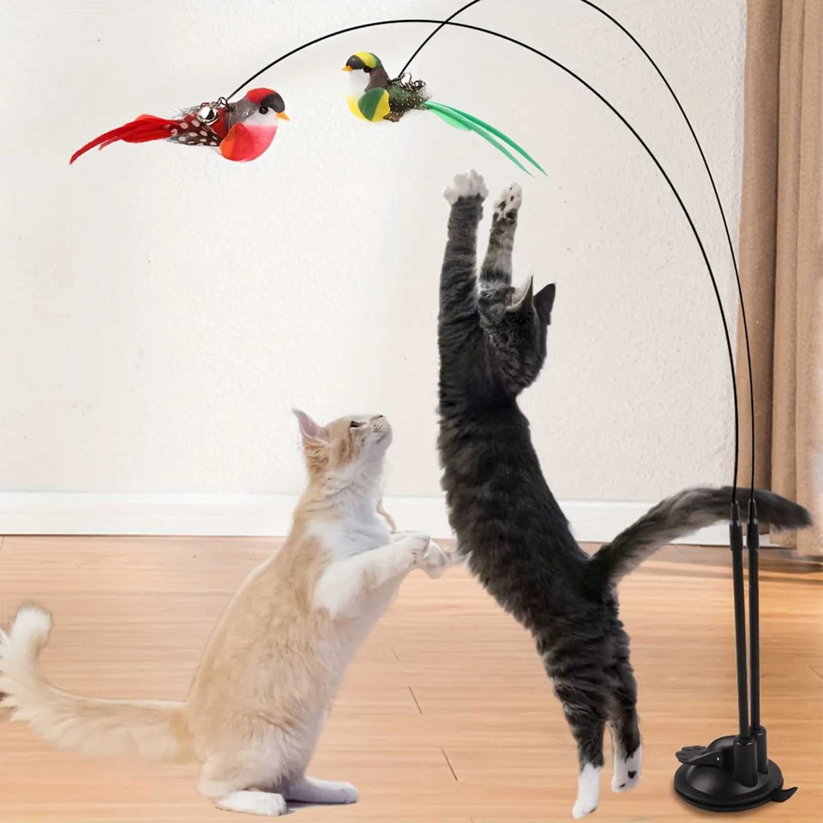 Interactive Cat Wand - Anti-slip Suction Base Double-lock Grip Design No Battery Pet Toy For Indoor/outdoor Hunting Training M251209