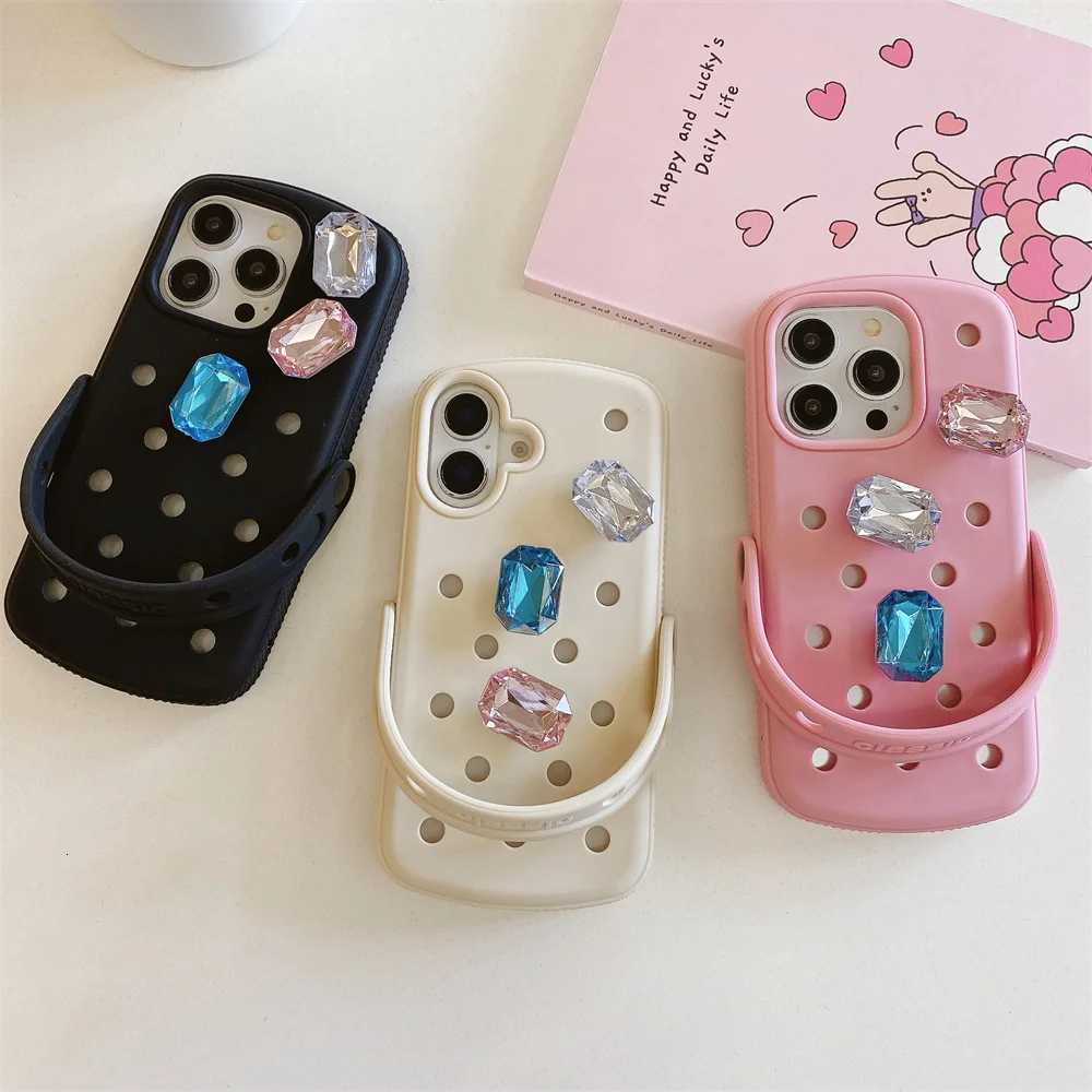 Luxury Gem Crocs DIY phone case soft cover for iPhone 13 Pro 11 12 Pro Max 14 15 plus 16 Pro 13 cover with wrist strap Cover C251209