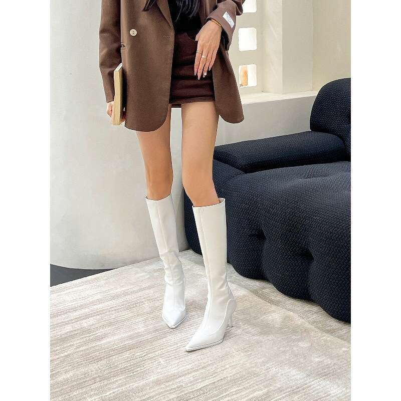 Brown boots knee high Designer Shoe Pointed Toe 3inch Heel Long for Women Soft Leather wide calf Slim booties