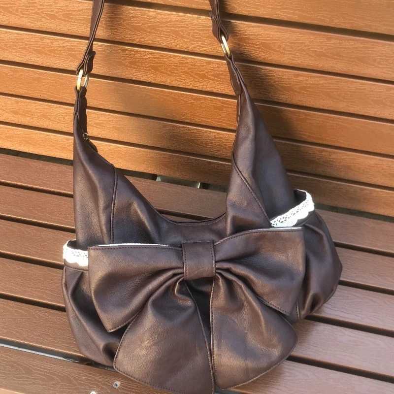 Vintage Casual Fi Chic Bow Shoder Bag Wen Sweet Y2k Ahetic Pleated Handbags Korean Ins Pahwork Lace Crossbody Bags Y251209