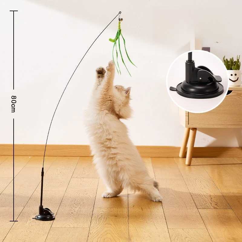 Cat toy simulation dog tail grass suction cup type ultra long cat teasing pole feather pole steel wire cat toy teasing stick M251209
