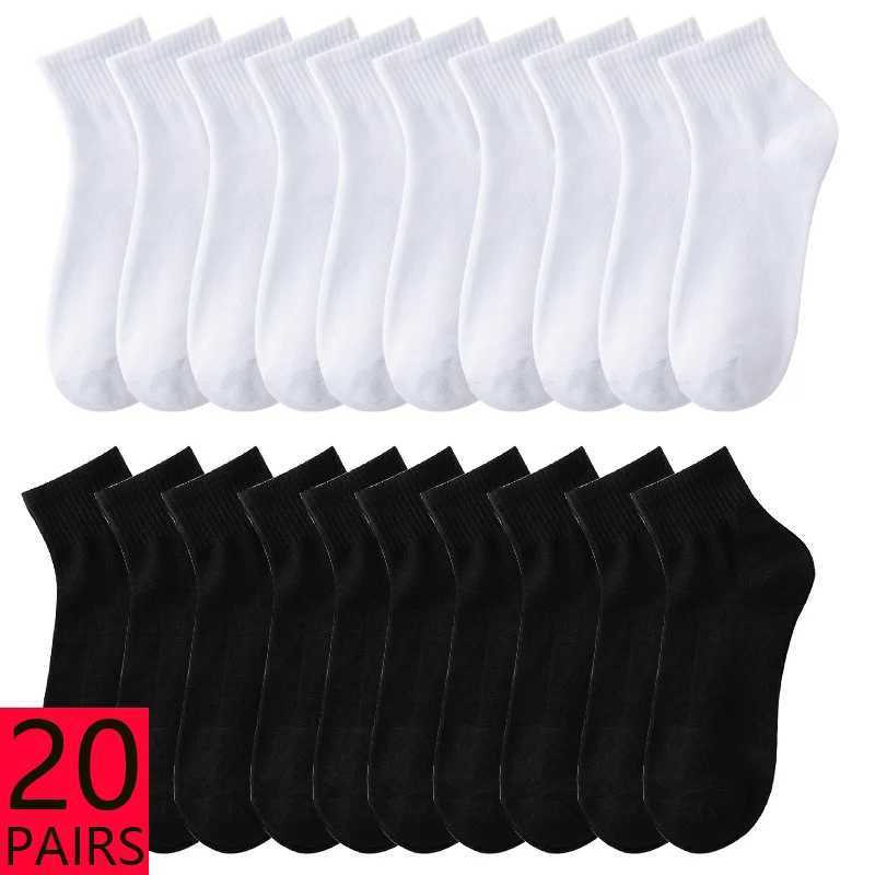 ALLTOOALL 20 Pairs/Lot High Quality Men Socks Breathable Cotton Sports Black White Grey Short Sokken Solid Color Casual SocksT251209
