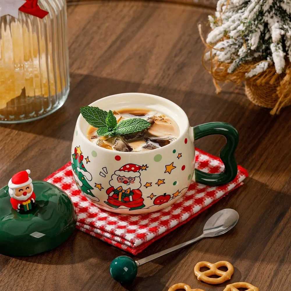 Christmas High-Aesthetic Apple Shaped Ceramic Water Cup with Lid and Spoon Cute Gift Set Box Christmas Gift New Year Souvenir H251209