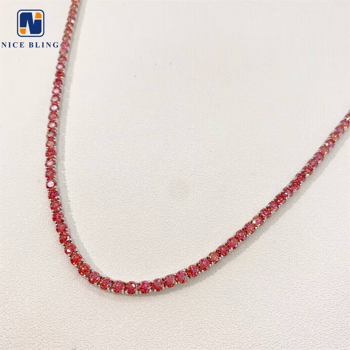 Garnet Red Tennis Chain Bling HipHop Jewelry Iced Out VVS Moissanite Diamond Necklace 4mm Colored Chain