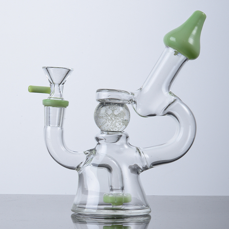 Glow In The Dark Ball Glass Bong Slitted Donut Perc Water Pipes Showerhead Perc Rigs Green Purple