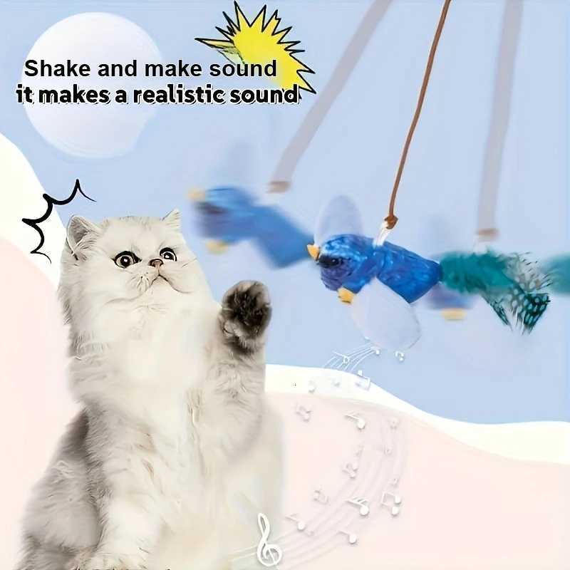 1pc Interactive Cat Toy with Chirping Sound Feather Wand - Soft Polyester and Feather Wand Realistic Bird-like Movement M251209
