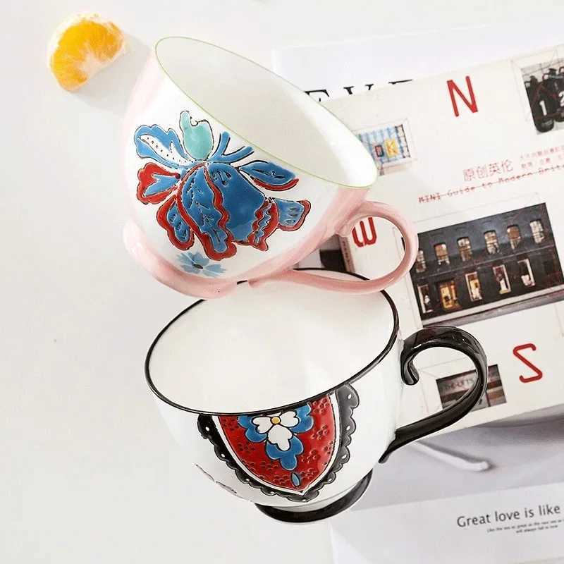 Creative Painted Flowers Ceramic Coffee g Large Capacity Oat Milk g Vintage Flower Pattern Teacup Drinkware Birthday Gift H251209