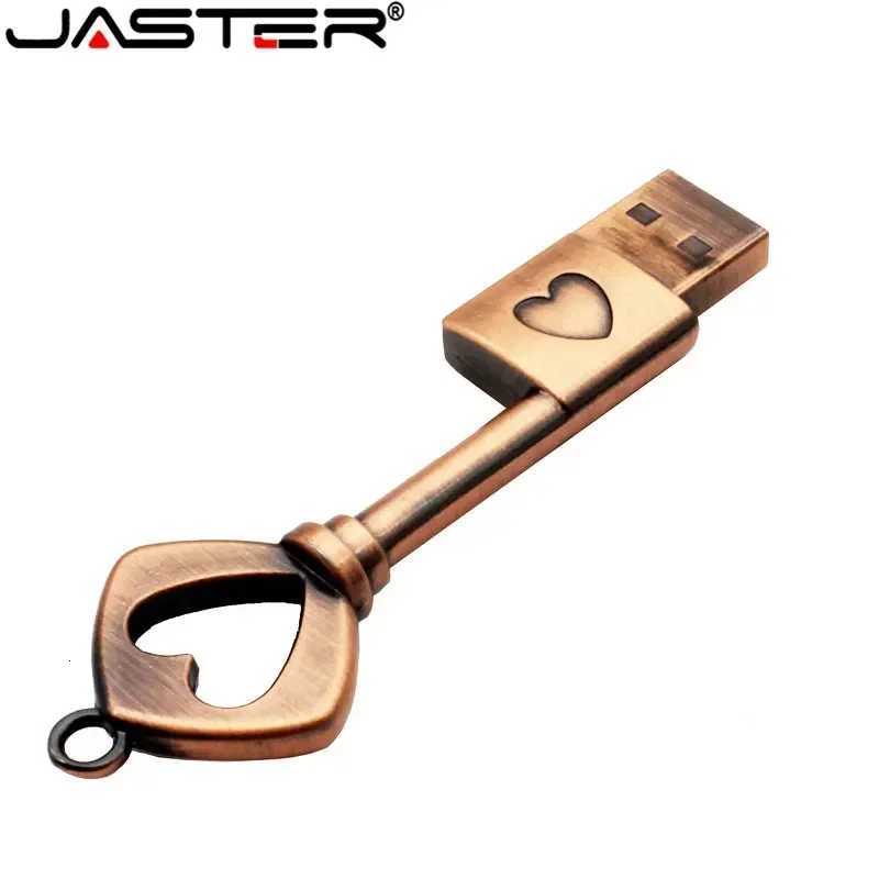 JASTER Copper love shaped key usb flash drive pendrive pen drive 4gb 16gb 32gb 64gb metal keys memory Stick wedding gift C251209