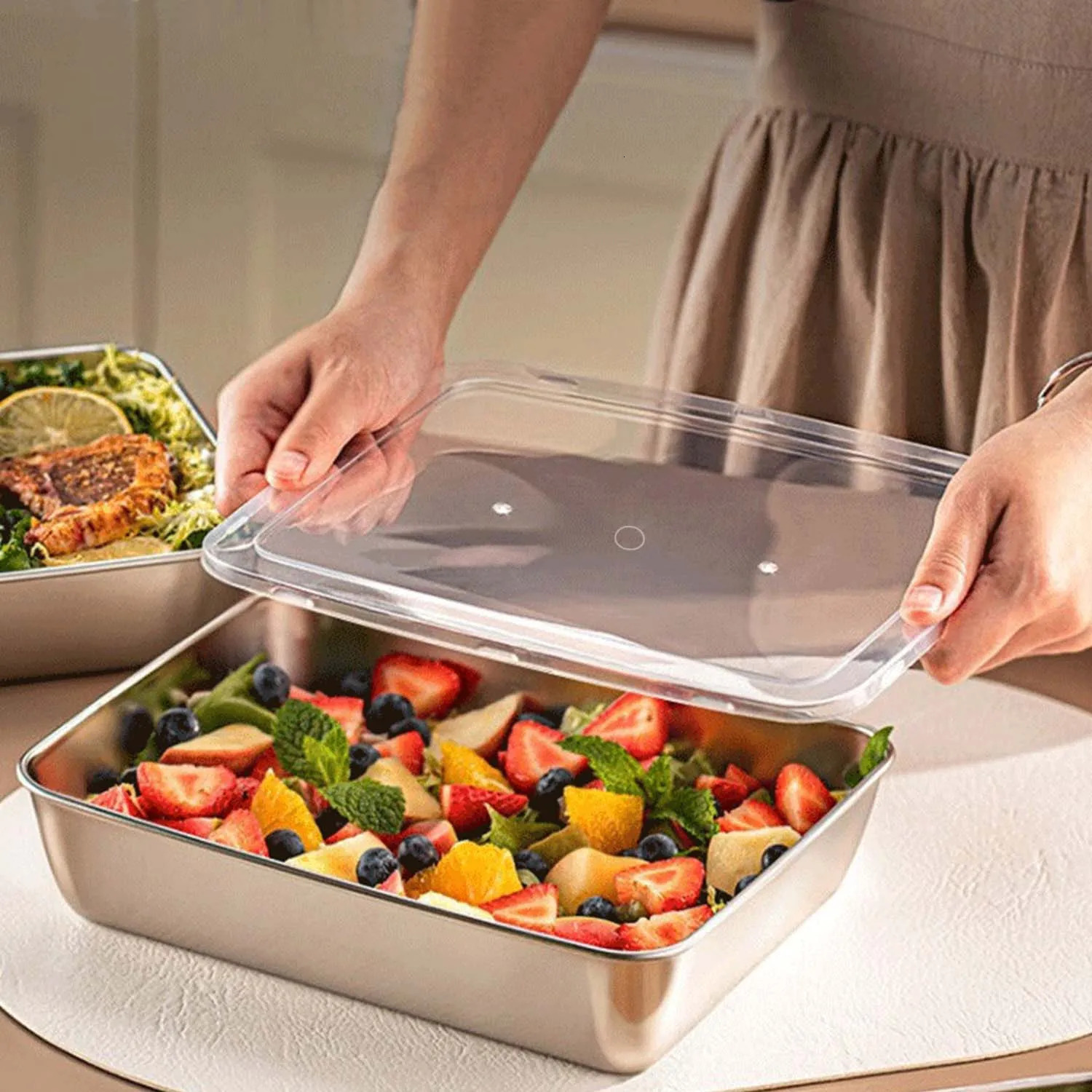 6pcs Stainless Steel Food Storage Container Large Capacity Suitable for Vegetables Fruits Fresh Meat and Various Foods 251204