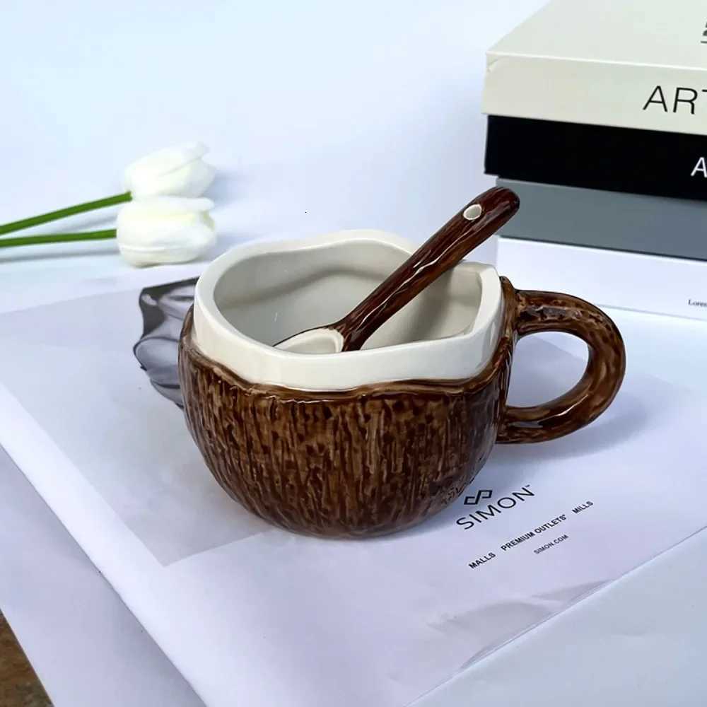 Coconut Shell Coffee Cup Creative Kiln Transformed Ceramic300ml Household Afternoon TeaBreakfast gBirthday Gift Drinkware H251209