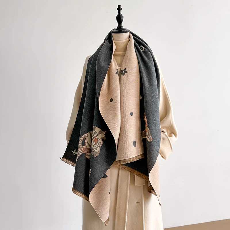 Luxury Womens Faux Cashmere Winter Scarf - War Horse Pattern Thick Warm Blanket Scarf Fashionable Luxurious Easy-Match with Coat Y251208