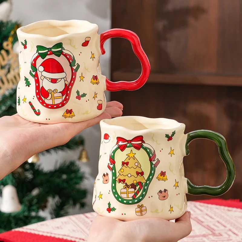 Christmas Ceramic Cup with Handle Premium Coffee Household Cartoon Light Luxury High Value g H251209