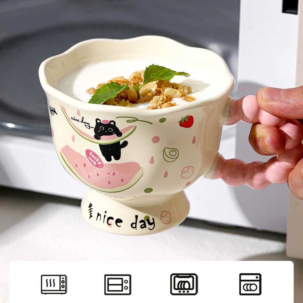 Cute Cat Watermelon Ceramic g Kawaii Bubble Handle Coffee Milk Cups for Afternoon Tea Daily Use gs Birthday Gift H251209