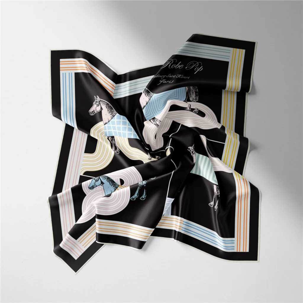 Luxury 53cm New Design Horses Cloak Silk Scarf 2024 Brand Square Scarf Woman Luxury Bandana Headband Hijab Foulard Neckerchief Y251208