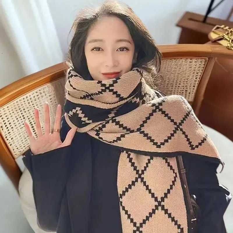 Luxury Womens Red Winter Scarf - Korean Style Plaid Knit Wool Neck Warmer Fashion Student Casual Warm Soft Wrap Mountaineering Scarf Y251208