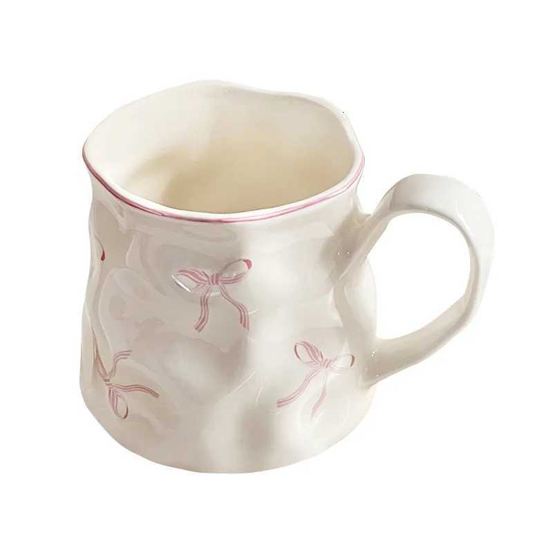 European Ceramic Coffee Cup Creative Hand Knead Bow g Exquisite Afternoon Tea Flower Tea Cup He Milk Breakfast Oatmeal g H251209