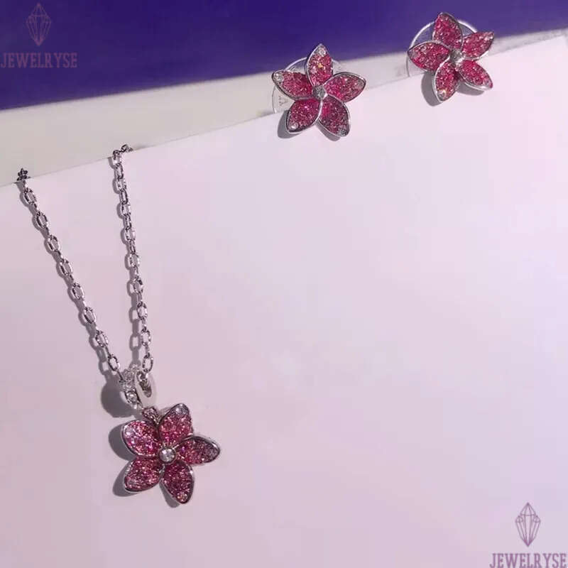 Luxury lovely red flower floral designer earrings for women romantic shine crystal cz zircon elegant charms earring earings ear rings necklace jewelry