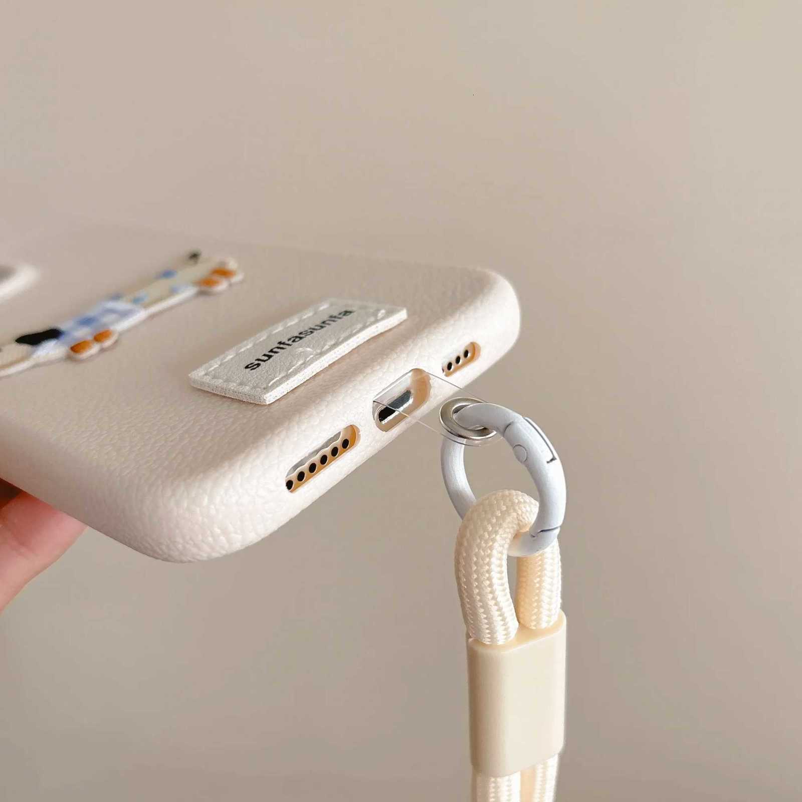 Cute Cartoon Dachshund Litchi Pattern Case With Lanyard For IPhone 16 15 14 13 12 Pro Max Lovely Shockproof Soft Cover Funda C251209