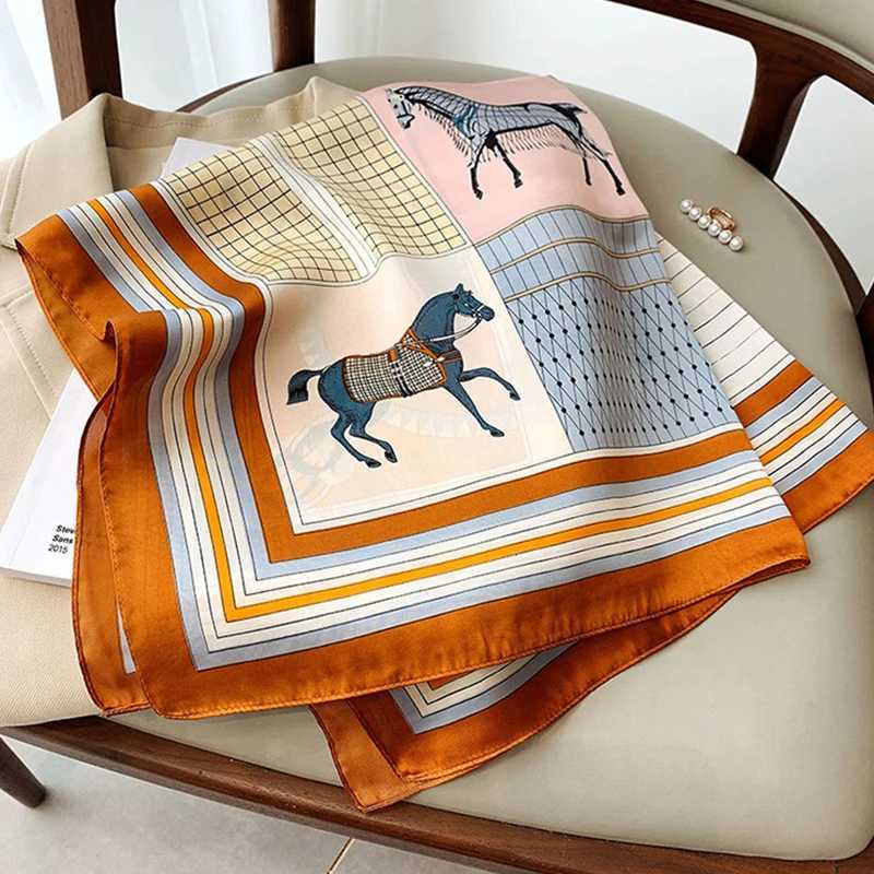 Luxury 7070cm Silk Square Scarf Women Handkerchief Printed Female Shawl Head Bandana Small Neck Muffler Silk Satin Hair Hijab Scarf Y251208