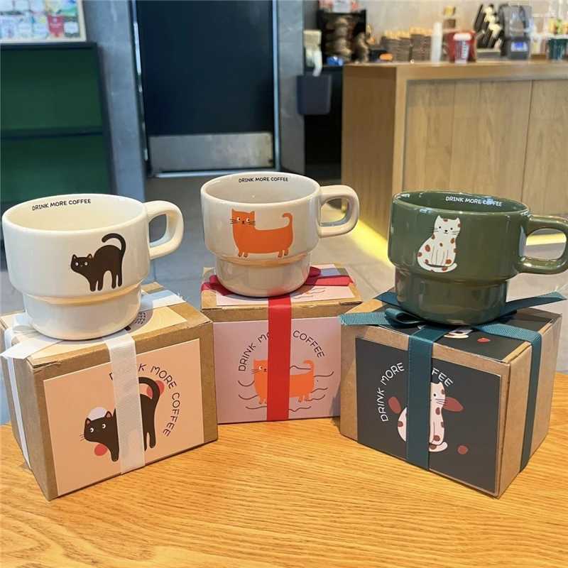 Cute Cartoon Cat Cup with Coaster Cute Cat Cup Mat Ceramic g Water cup Breakfast Milk g Creative Christmas Gift H251209