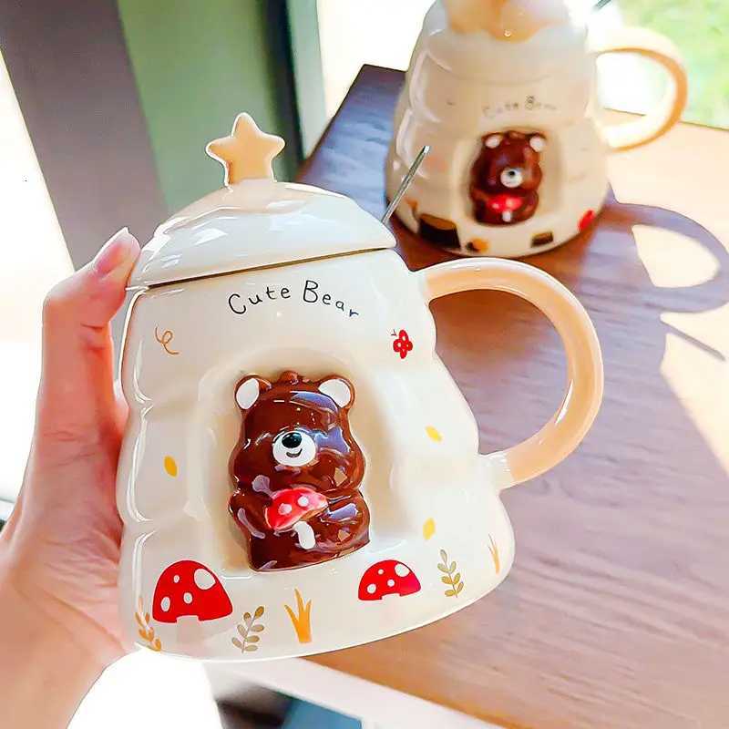 Bear Ceramic Cup Cute Ceramic g with Lid on Hand Christmas 3D three-dimensional g Couple Coffee Cup He Water Cup H251209