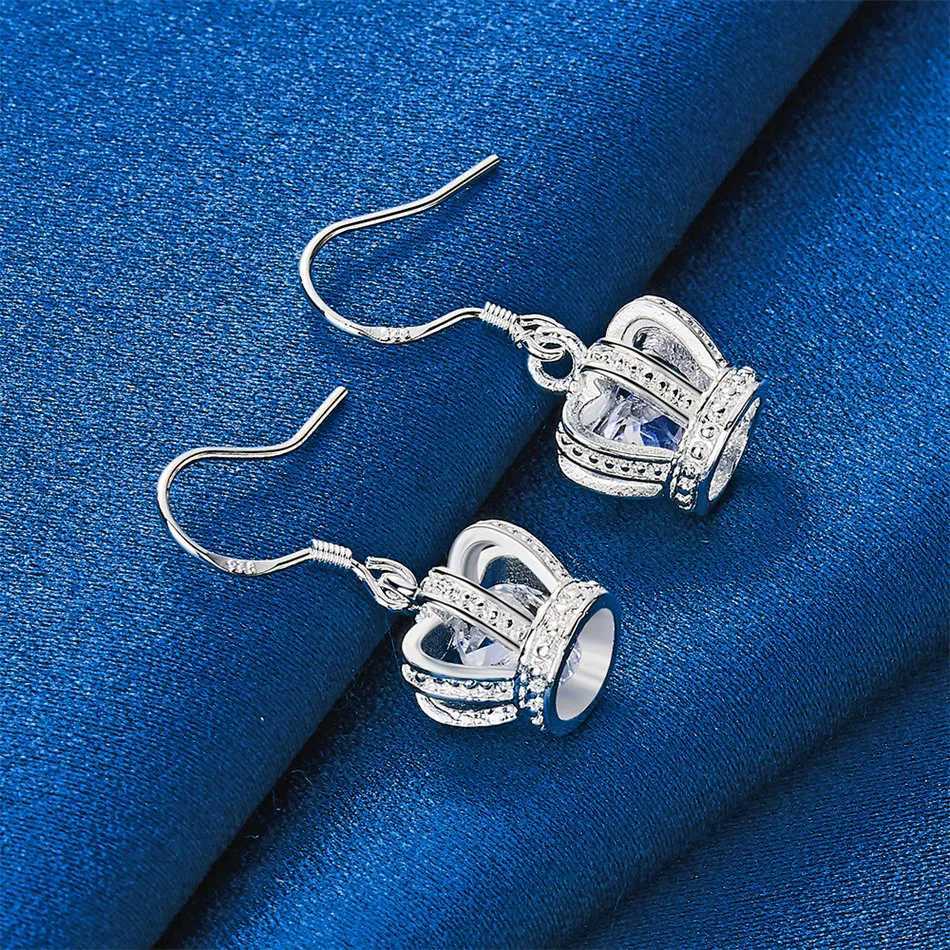 Brand new 925 sterling silver exquisite crown zircon earrings for womens wedding jewelry accessories fashion gifts H260129