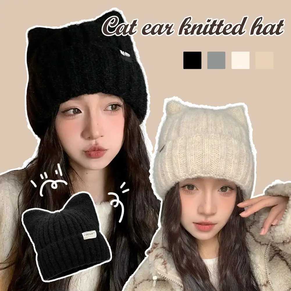 Luxury Cute Cat Ear Wool Hat for Kids Japanese Style Thickened Fleece Winter Hat with Ear Protection Warm Knitted Beanie Y251209