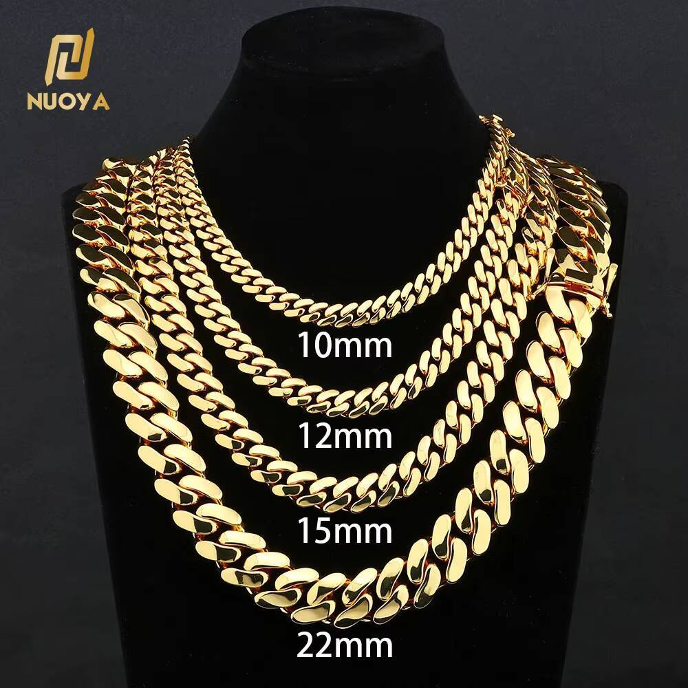NUOYA High Polished Cuban Chain for Men Women 18K Gold Plated 22mm Cuban Link Chain Necklace Hip Hop Jewelry Wholesale