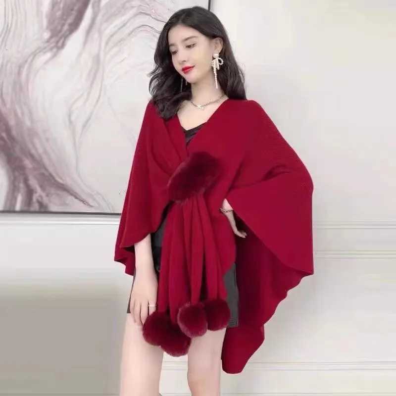 Luxury Women Knitting Crochet Cardigan Cloak Poncho Pompoms Capes Autumn Winter Open Front Sweater Elegant Shawl With Fluffy Pompoms Y251208