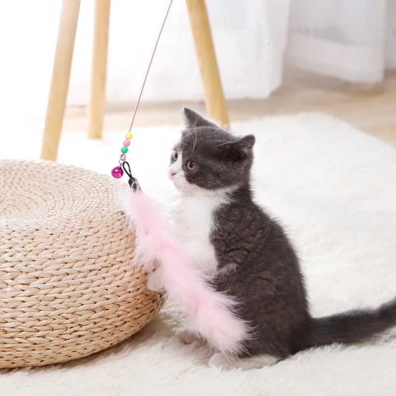 Butterfly Colorful Turkey Feathers And Steel Wire Teasing Cat Stick with Cute Bell Fish - Interactive Cat Playing Toys M251209