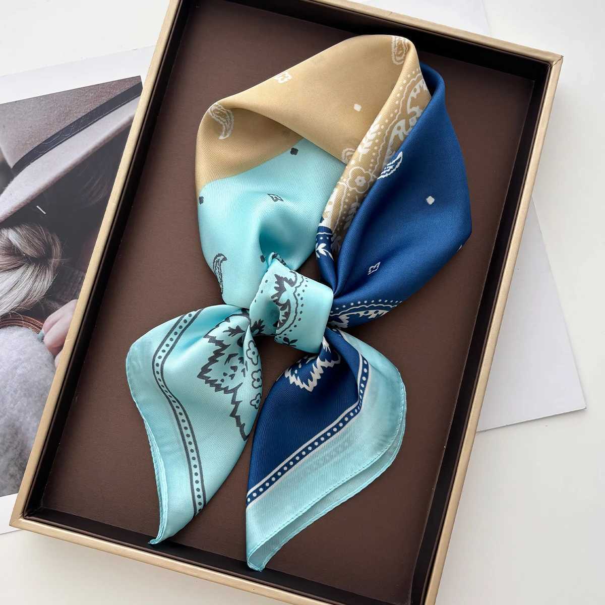 Luxury 7070cm Luxury Square Scarves For Women Soft Stain Neck Scarf Fashion Shawl Warp Elegant Neckerchief Bandanas Floral Print Hijab Y251208