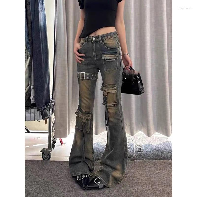 Women's Jeans ZHIZOU Autumn Winter Women Denim Pants High Waist Cargo Jean Goblin Core Kpop Bell Bottom Japanese Y2k Stretch 2000s Gyaru Z260313