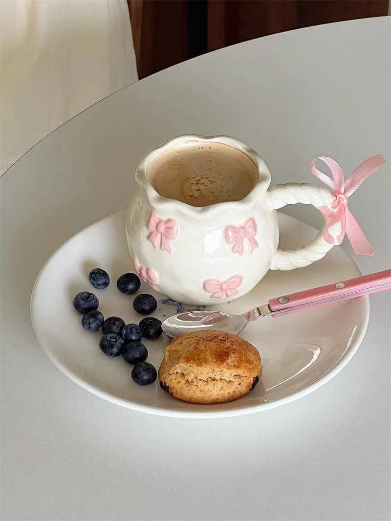 Cute Bow Ceramics g Cups Coffee Milk Drinks Ceramics Handle Cup with Box Girls Gift H251209