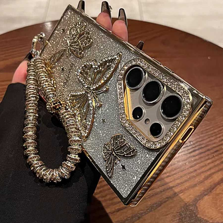 Glitter Cases For S25 tra Luxury Hand Lanyard Cover For Galaxy S24tra S23 FE Plating Soft Anti-drop Case C251209