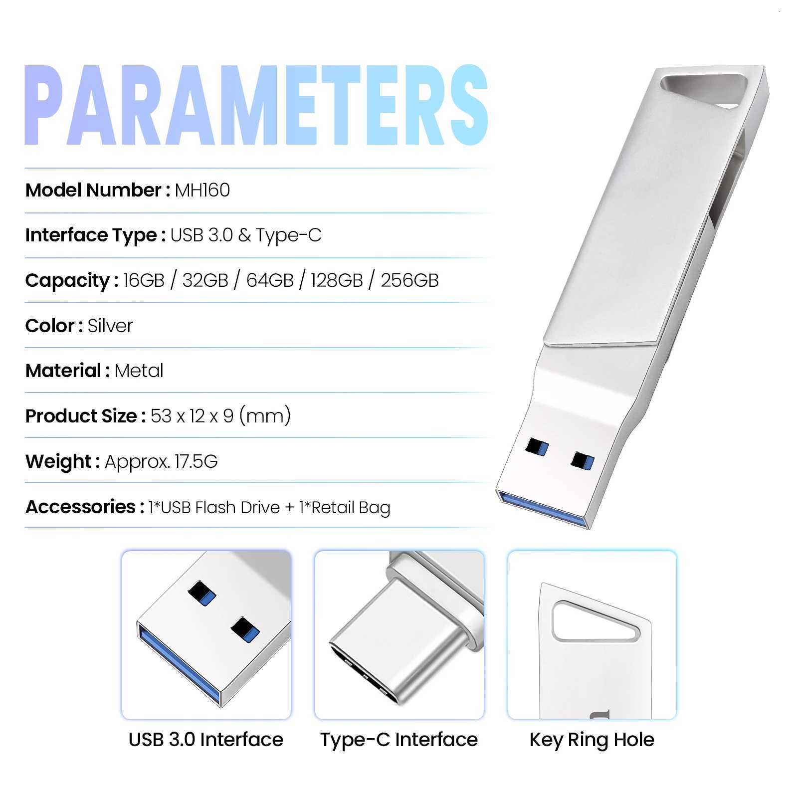 New Metal Type-C Rotatable USB 30 Flash Drive 32GB Cputer And Phone Dual-Use Rotating Design Durable Data Stora Drives C251209