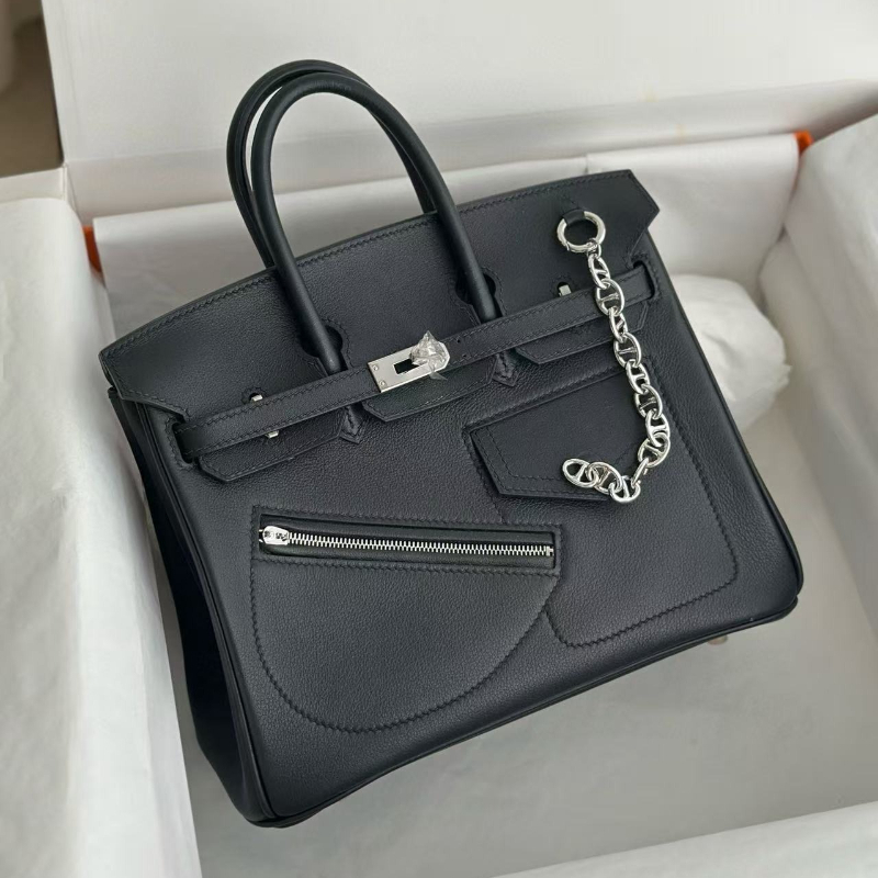 19A Mirror like Quality Design bag full Handmade Top Quality BK rock 25cm swift leather Luxury handbag wax line shoulder Christmas gift original package black