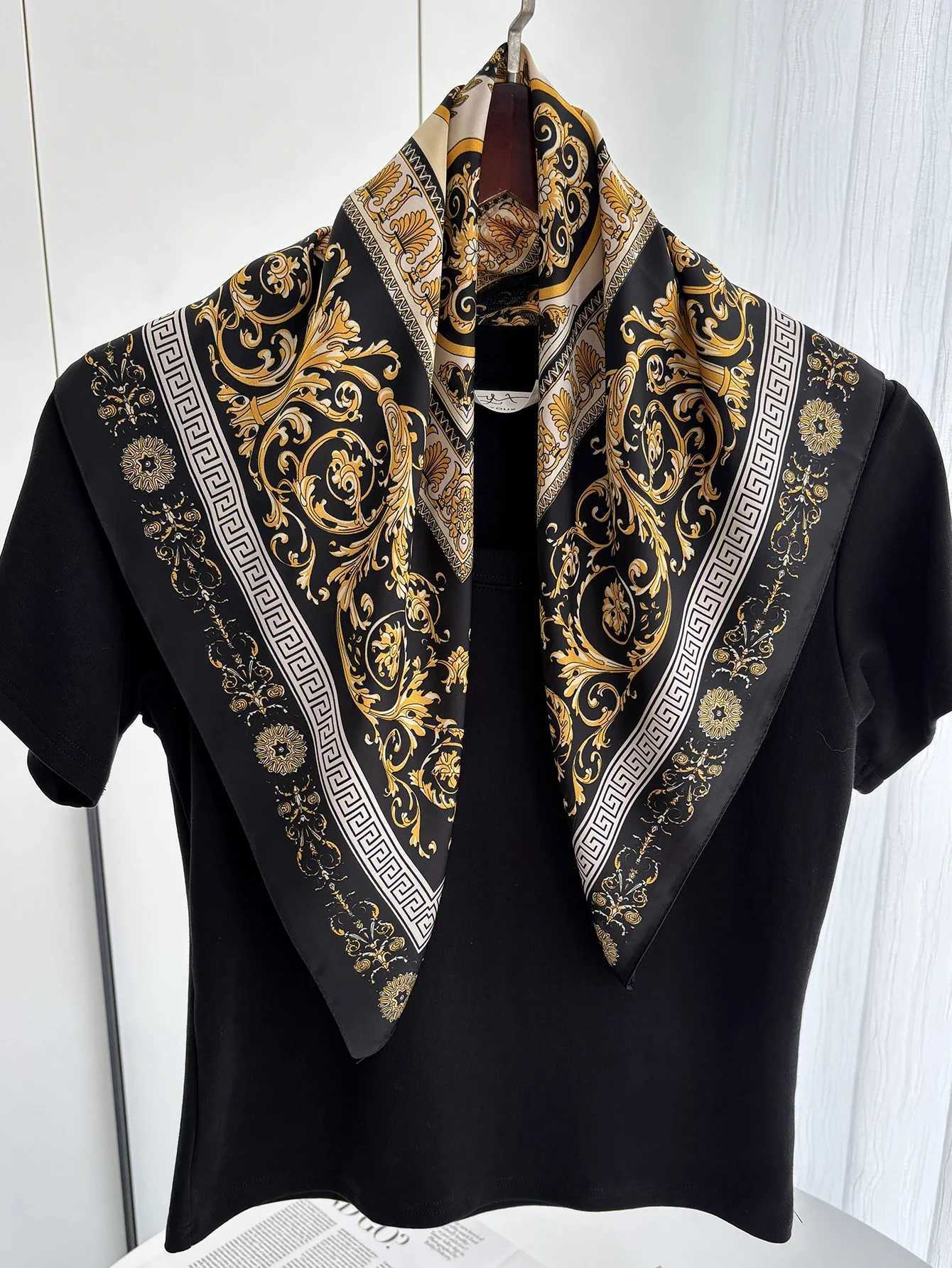 Luxury 70cm Womens Soft Satin Square Scarf Floral Print Wrap Foulard Handkerchief Bandanas Neck Hair Skinny Tie Scarves Shawls Y251208