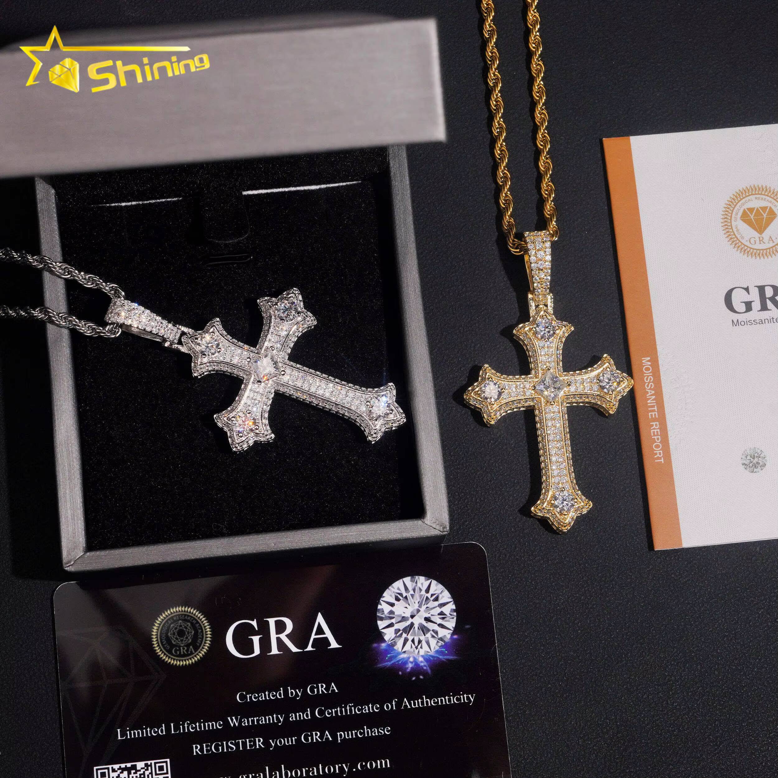 No Tarrifs USA Warehouse Stocks GRA Cert 925 Sterling Silver Hip Hop Iced Out VVS Moissanite Diamond Cross Pendant