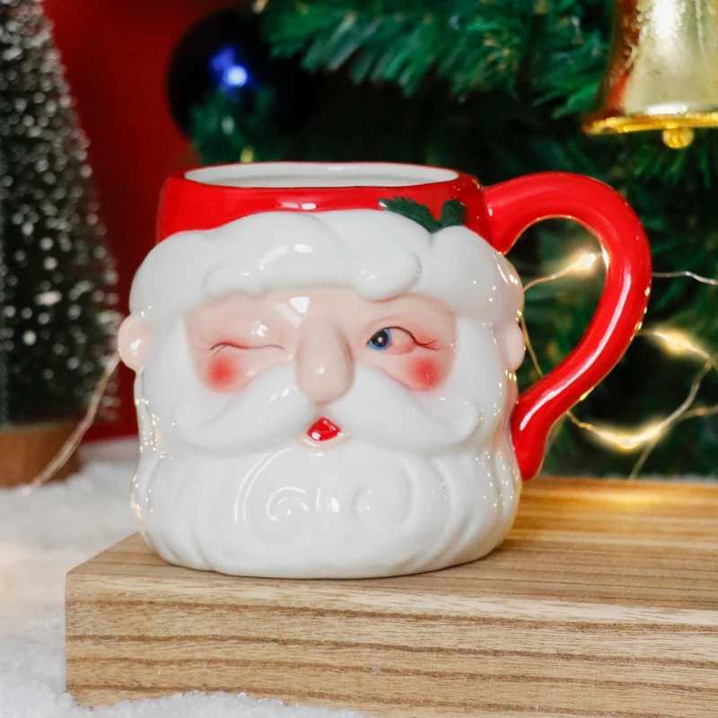 3D Santa Hand Painted Ceramic g With Handgrip Coffee Milk Tea Cup Christmas Holiday Cartoon Kitchenware Christmas Gift H251209