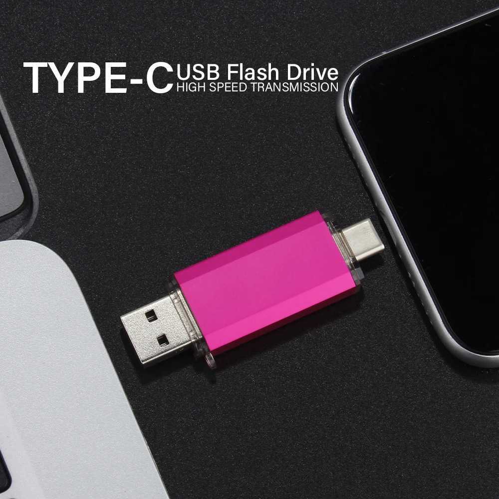 TYPE-C 2in1 USB 20 Flash Drives 128GB 64GB High Speed Pen Drive for Smart Phone Memory Stick 32GB 16GB Business Gift U Disk C251209