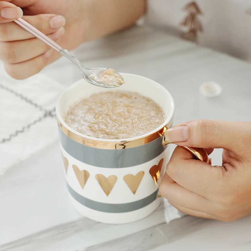 Creative Ceramic Milk g Love Star Stripe Pattern Gold Plating Handle Cup Off Household Coffee Milk Tea gs He Decoration H251209