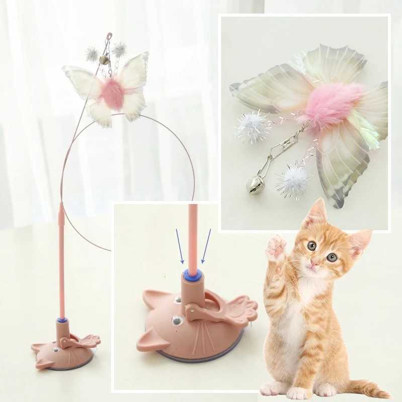 Cat Teaser Toy Suction Cup Butterfly Squeaky Bell Feather Interactive Kitten Toy Exciting Playtime Bite-resistant Teaser Cat Toy M251209