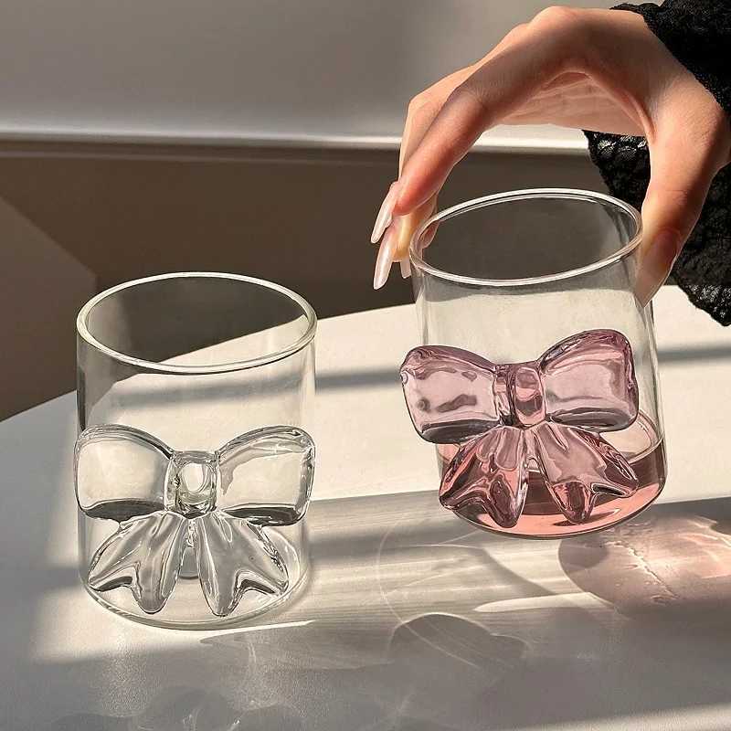 Bow Ju Cup Ins Style High Borosilicate Heat-resistant Drinking es Household Transparent Color Blocked H251209