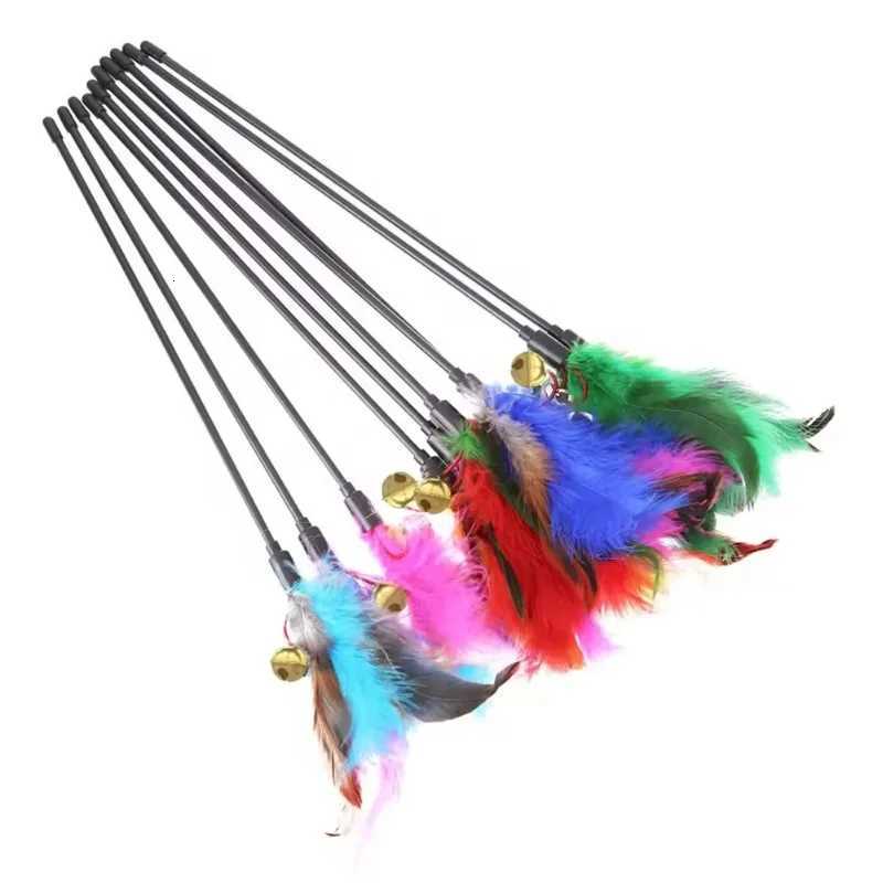 5pcs/set Cat Interactive Wand Colorful Feather Chicken Feather Cat Stick Bell Portable Creative Fashion Novelty Pet Cat Supplies M251209