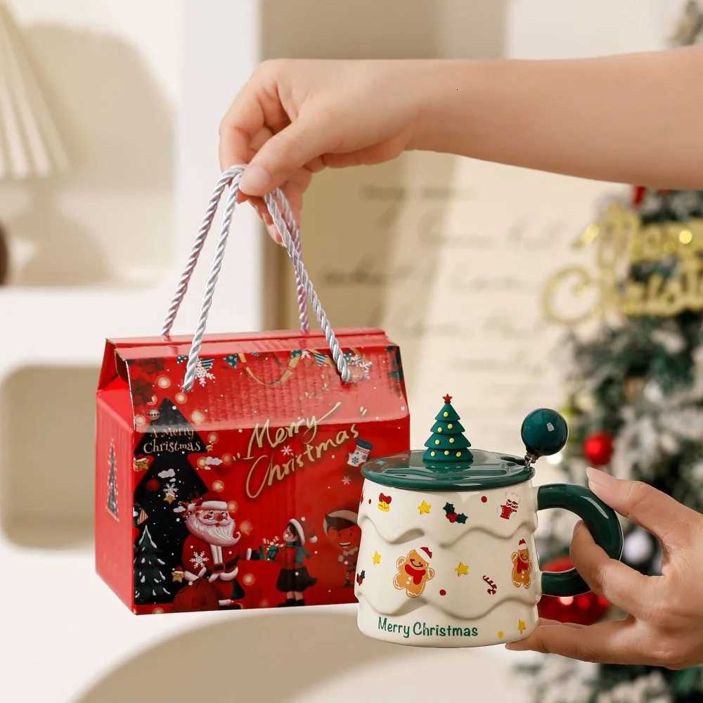 Christmas high appearance ll Mark ceramic water cup lid spoon cute gift box Birthday creative gift for boys and girls New H251209