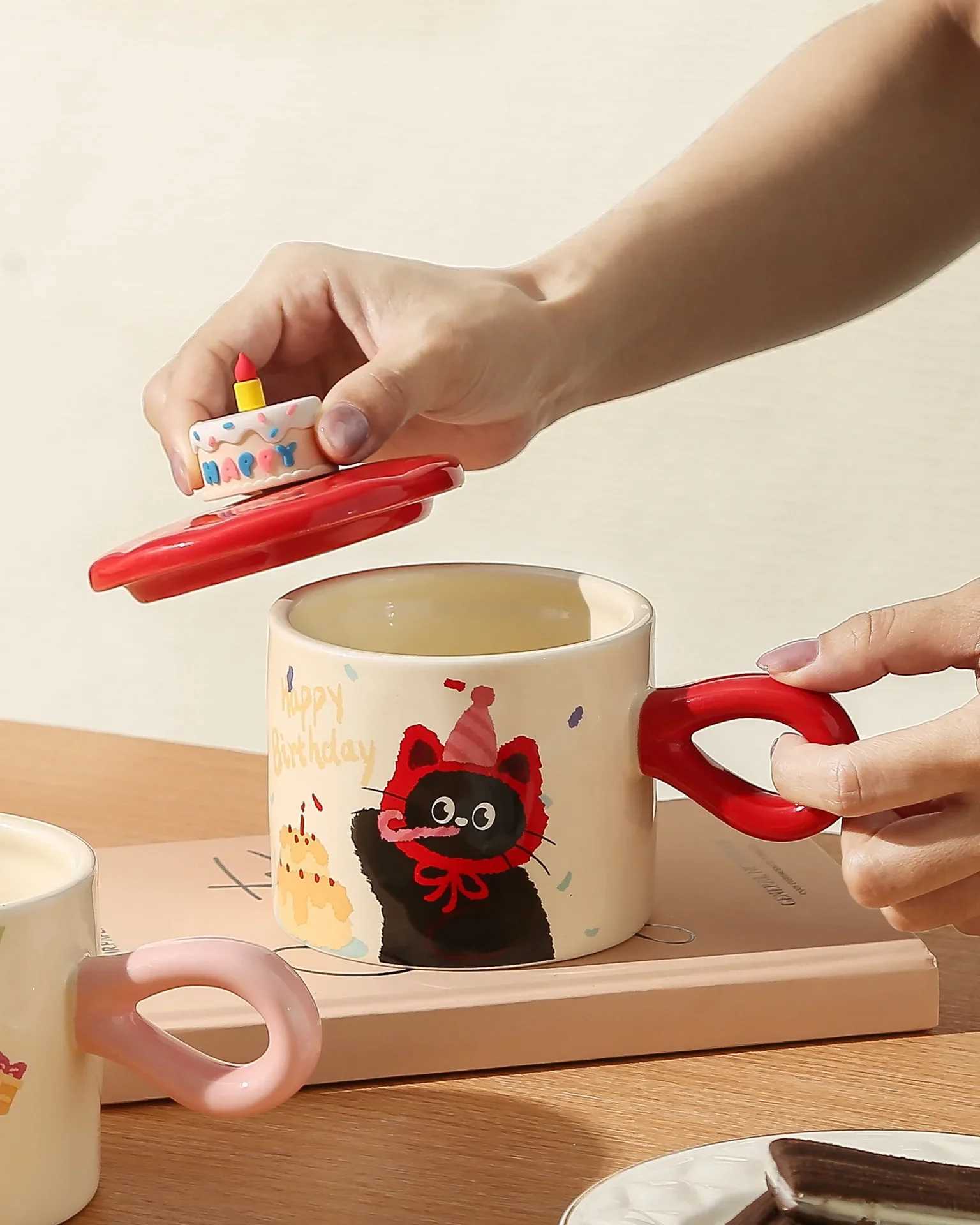 Cartoon cat Cute ceramic g couple water cup high-value gift box souvenir birthday gift breakfast cup H251209