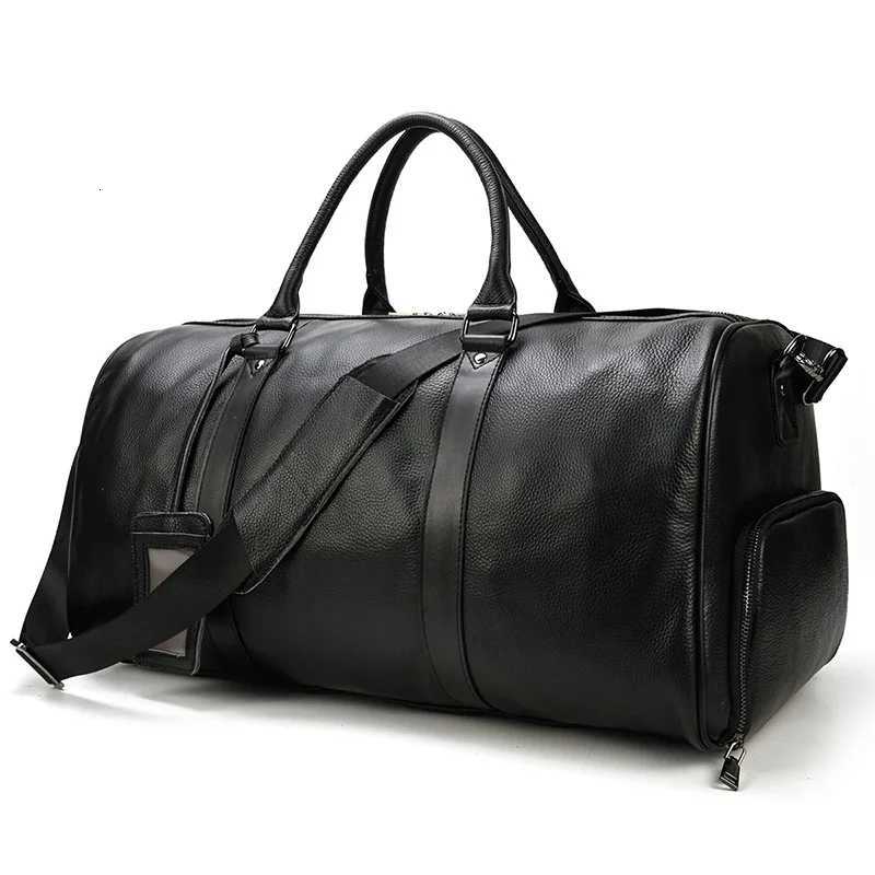 Natural Cowskin Travel Bags Waterproof Mens Leather Overnight Bag Handbag For Plane Lage Men M Weekend Bag Business 55cm Y251209